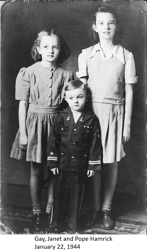 Pope Hamrick with his Sisters 1944 - 115 West Gaines Street, Tallahassee, FL
